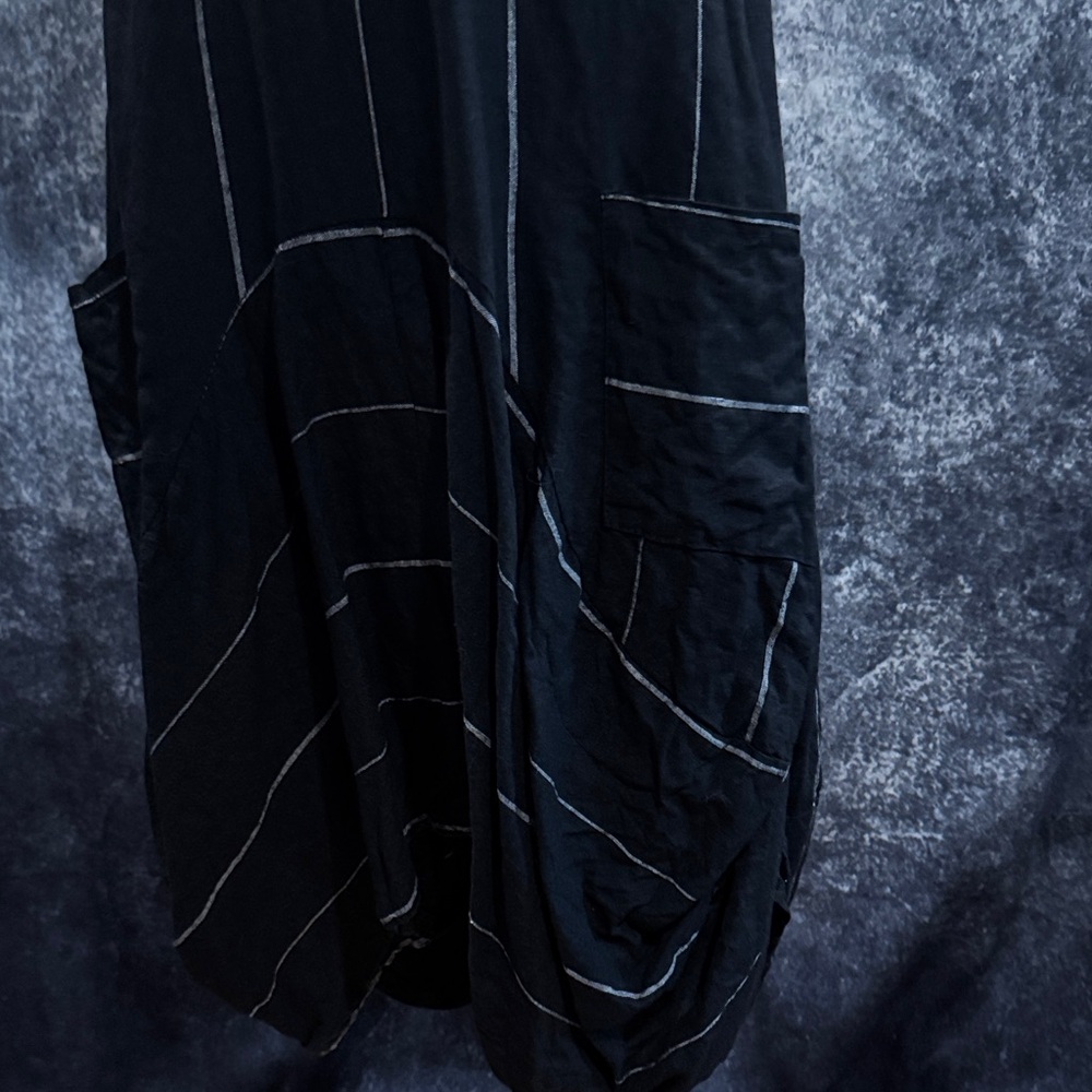 Inizio Black & White stripe Sleeveless Linen Midi Dress - Picture 3 of 6